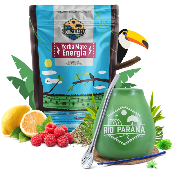 Yerba Mate sada Rio Parana Energia 500g Kalabása + Bombilla