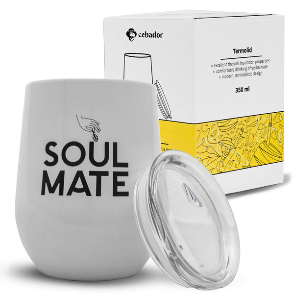 TermoLid – termo mate hrnek na yerba maté s víčkem – Soul Mate (bílý) – 350 ml