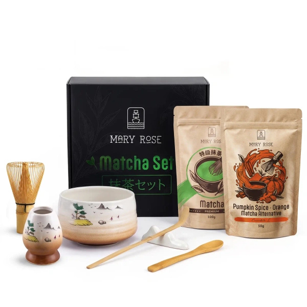 Dárková sada pro barevné Matcha Latte: Matcha + Orange Matcha + příslušenství