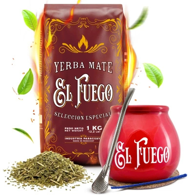 Sada Yerba Mate: El Fuego Elaborada 1kg + Kalabása + Bombilla