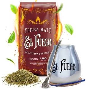 Sada Yerba Mate: El Fuego Elaborada 1kg + Kalabása + Bombilla