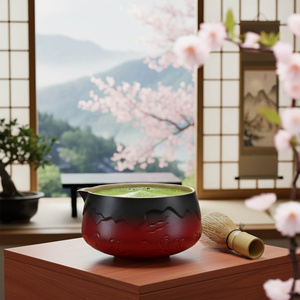 Matchawan – Keramická miska na čaj Matcha s výlevkou – Mountain (červená)