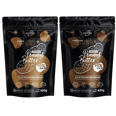 Sada práškového arašídového másla Nustino: Classic + Chocolate 2x400g