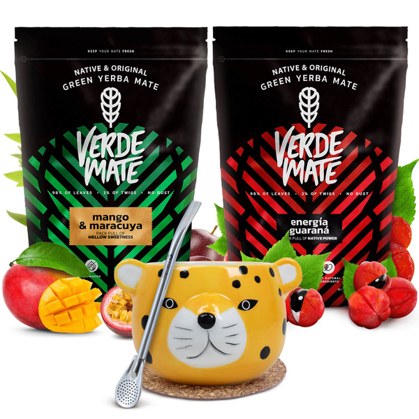 Verde Mate yerba mate sada keramická kalabasa Yaguar Gatito bombilla