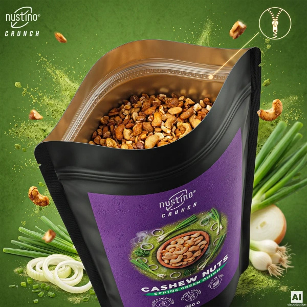 Nustino Crunch – pražené kešu ořechy – Spring Green Onion 200 g