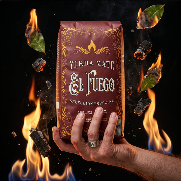 Sada Yerba Mate: El Fuego Elaborada 1kg + Kalabása + Bombilla