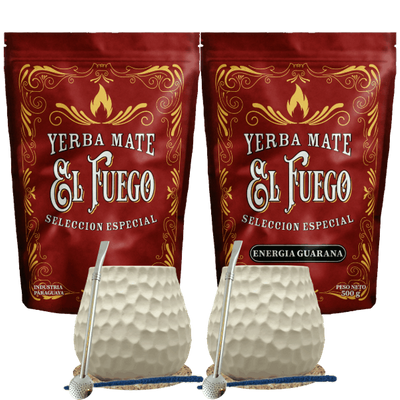 Startovací sada pro dva Yerba Mate El Fuego 2×500 g + 2× Kalabasa + 2× Bombilla